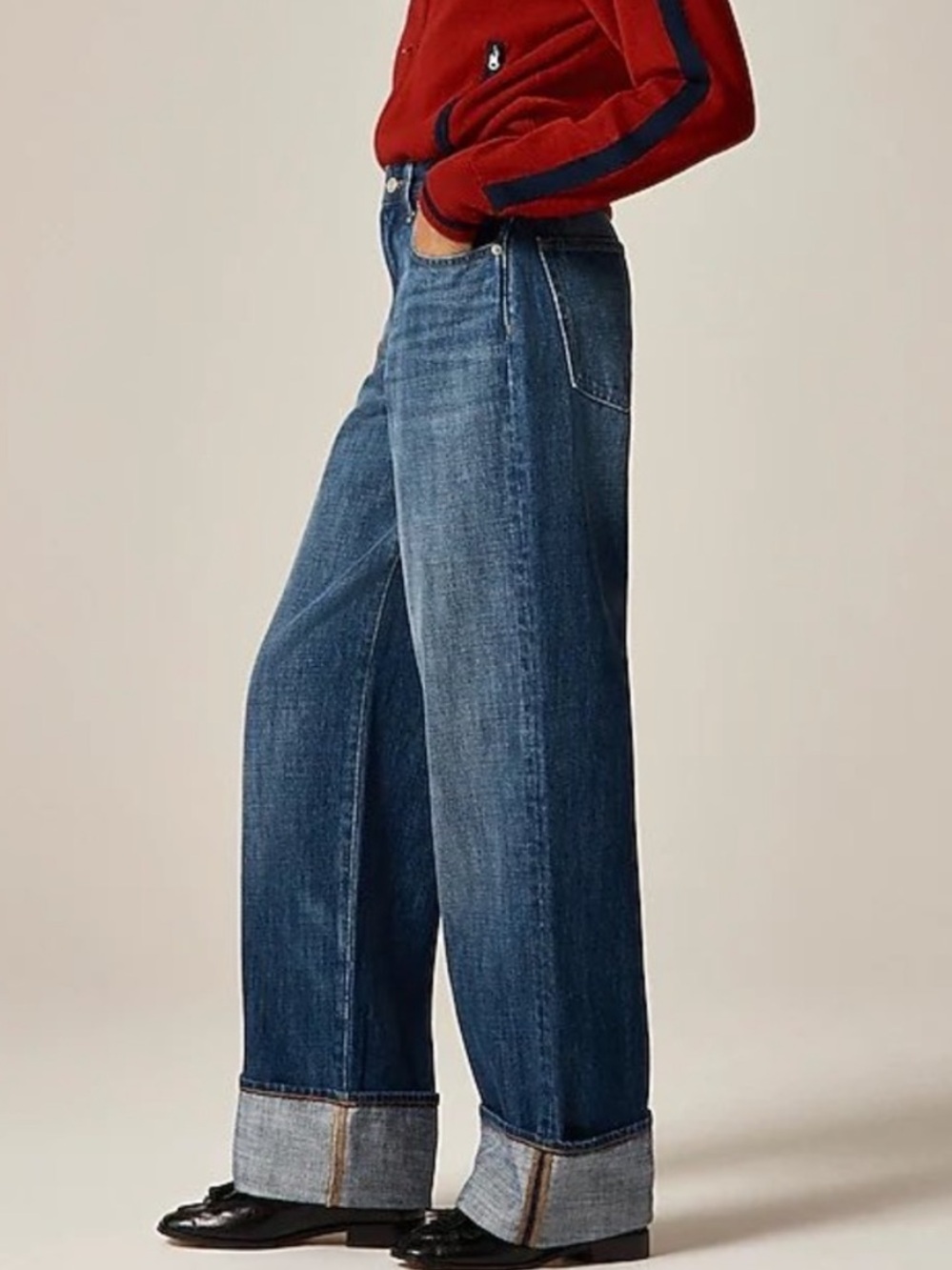 J.Crew Rigid Low Rise Wide Leg Jeans Blue Denim Size 25 Cuff Pockets